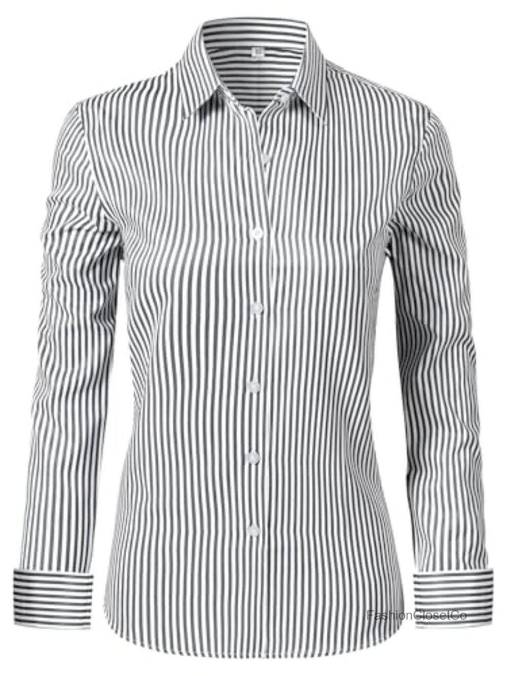 Wrinkle Free Striped Button Down Shirt for Women Long Sleeve Formal Work Blouse